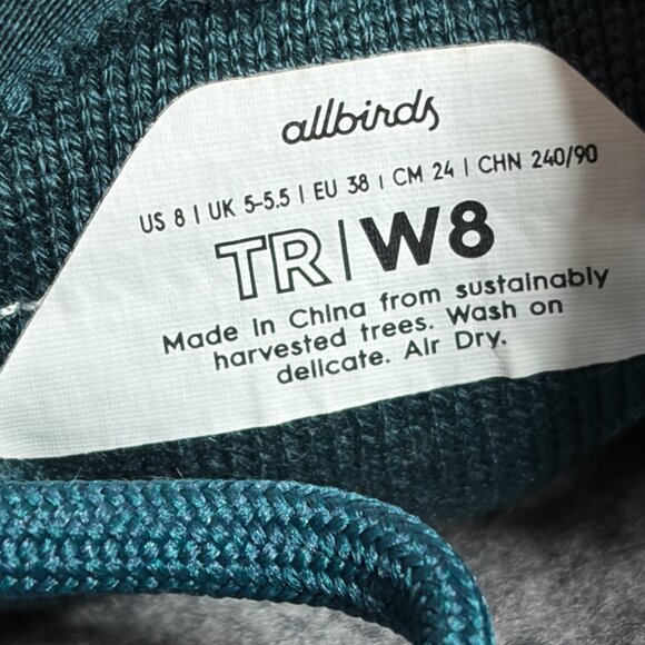 Allbirds Women's Tree Runner's Green Athletic Wool Shoes - Picture 8 of 8